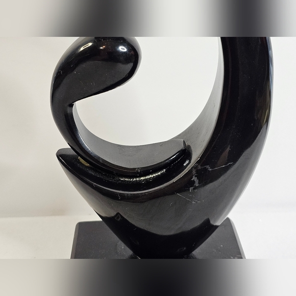 Mother & Child Stone Sculpture Black Onyx 9.5" Tall Modern Art Abstract Decor - Picture 7 of 8